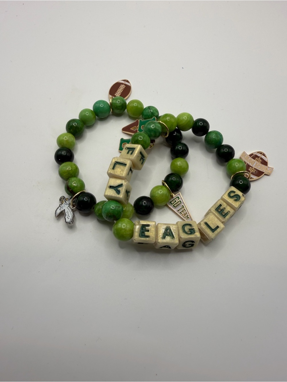 Eagles Green Beaded Sone and Resin Charm Bracelets
